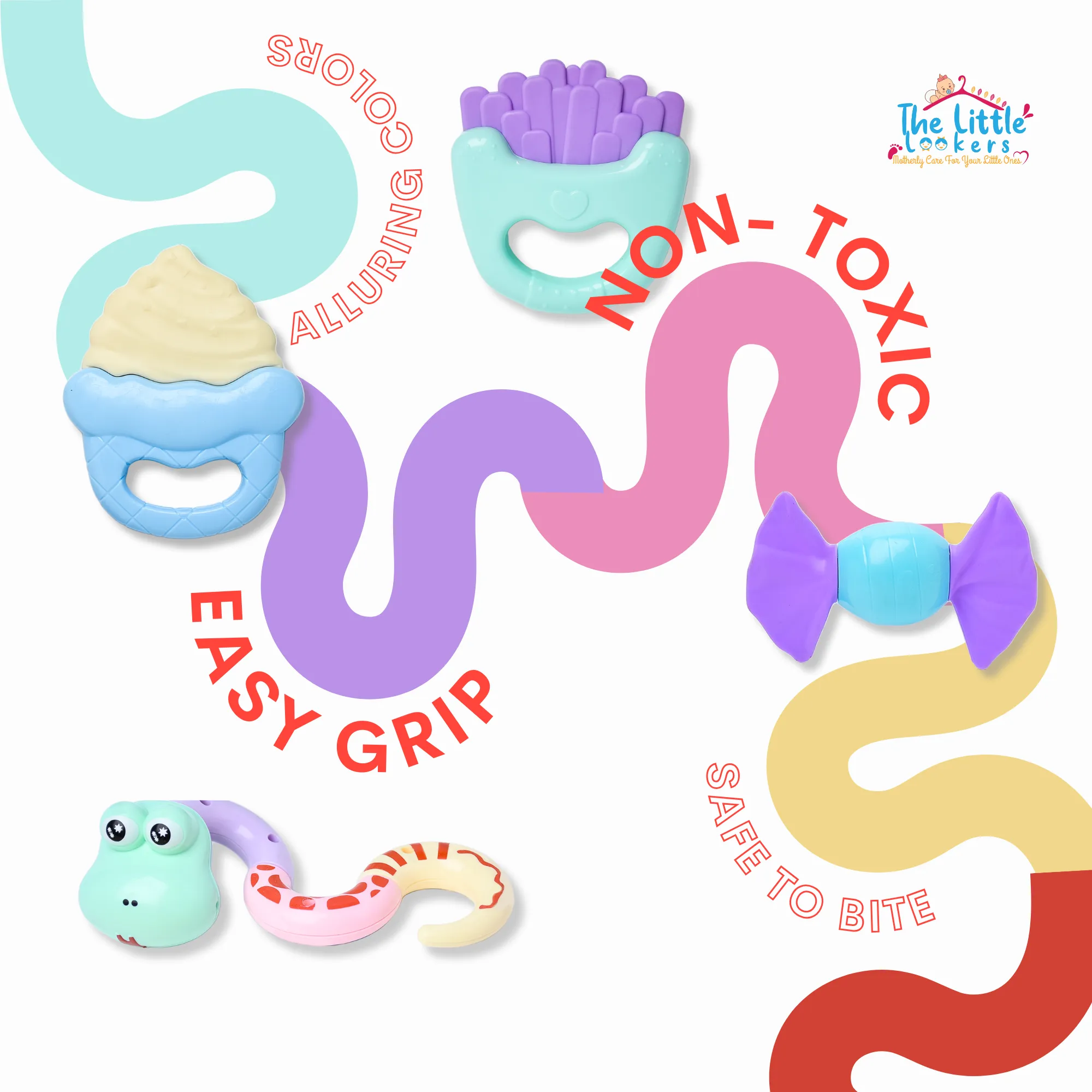 THE LITTLE LOOKERS Colorful Cute Attractive BPA Free Activity Rattles and Teethers for Babies and Kids (Multicolour) - Set of 4