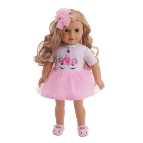 Two-Piece Unicorn Tutu Dress Set with Matching Hair Bow Made to Fit Popular 18 inch Dolls