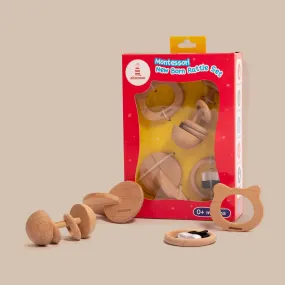 Wooden Montessori Rattle & Teether Set of 4 For Babies (0  Months)