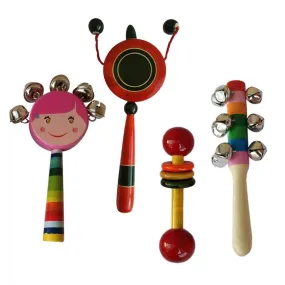 Wooden rattles toys for  Kids set of 4 pcs - multicolor