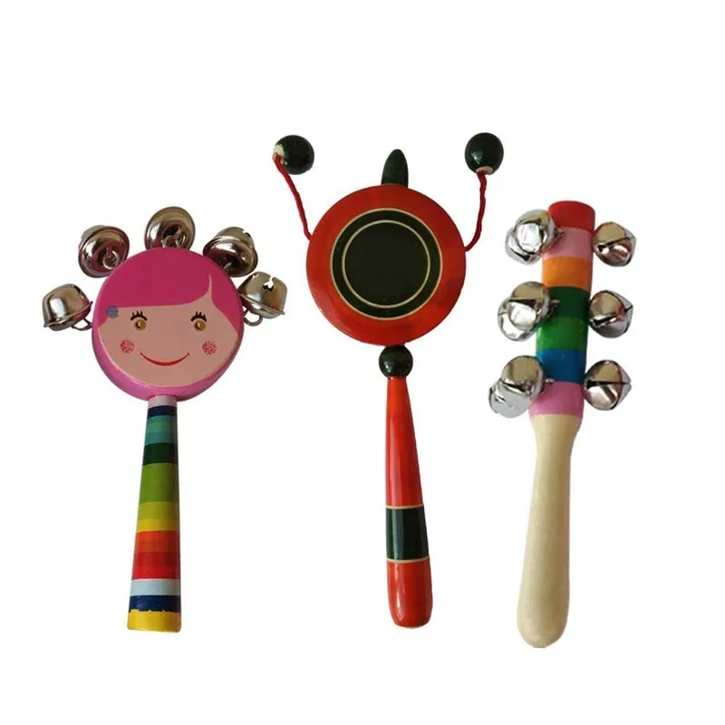 Wooden rattles toys for  Kids set of 4 pcs - multicolor