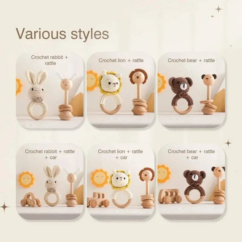 Woodland Friends Crochet and Wood Rattle Set