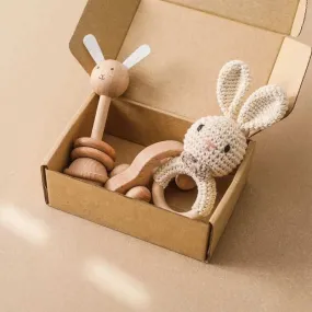 Woodland Friends Crochet and Wood Rattle Set