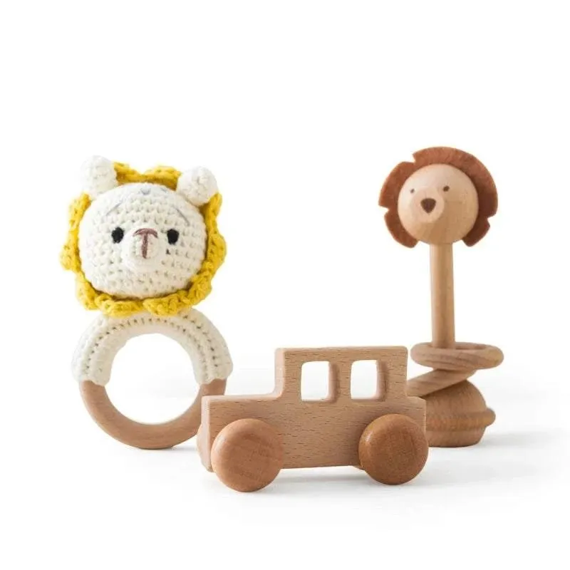 Woodland Friends Crochet and Wood Rattle Set