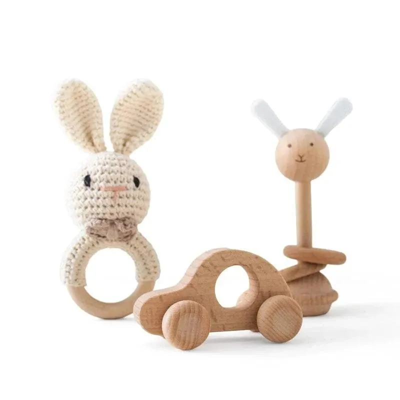 Woodland Friends Crochet and Wood Rattle Set