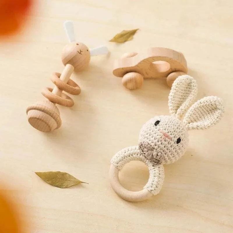 Woodland Friends Crochet and Wood Rattle Set
