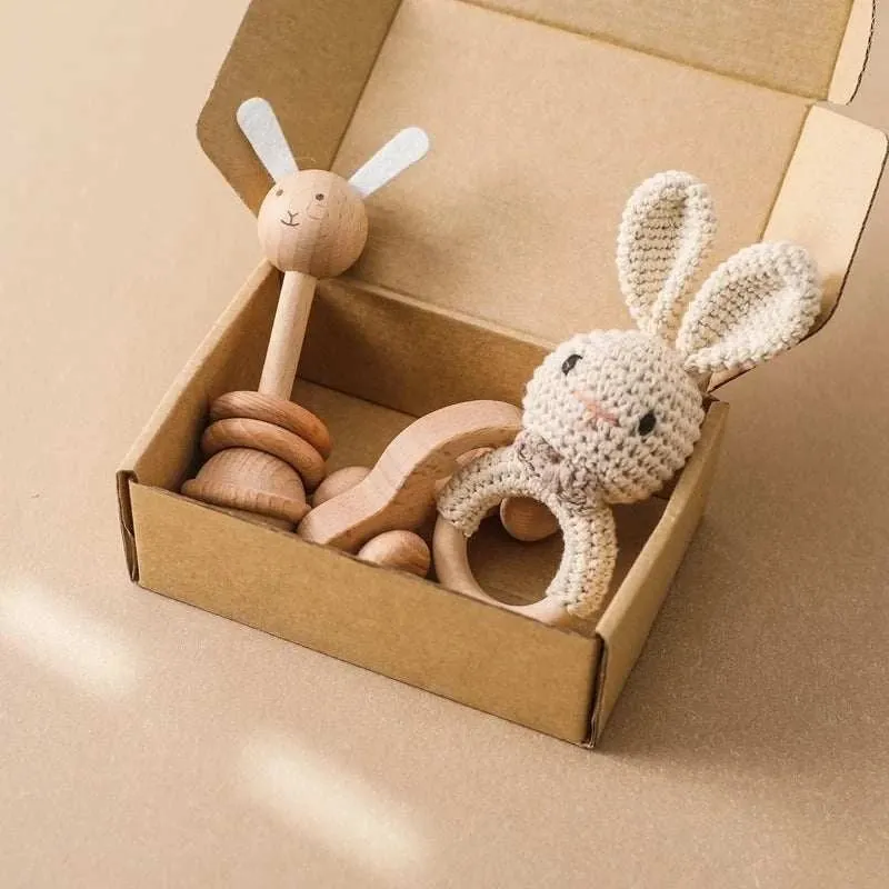 Woodland Friends Crochet and Wood Rattle Set