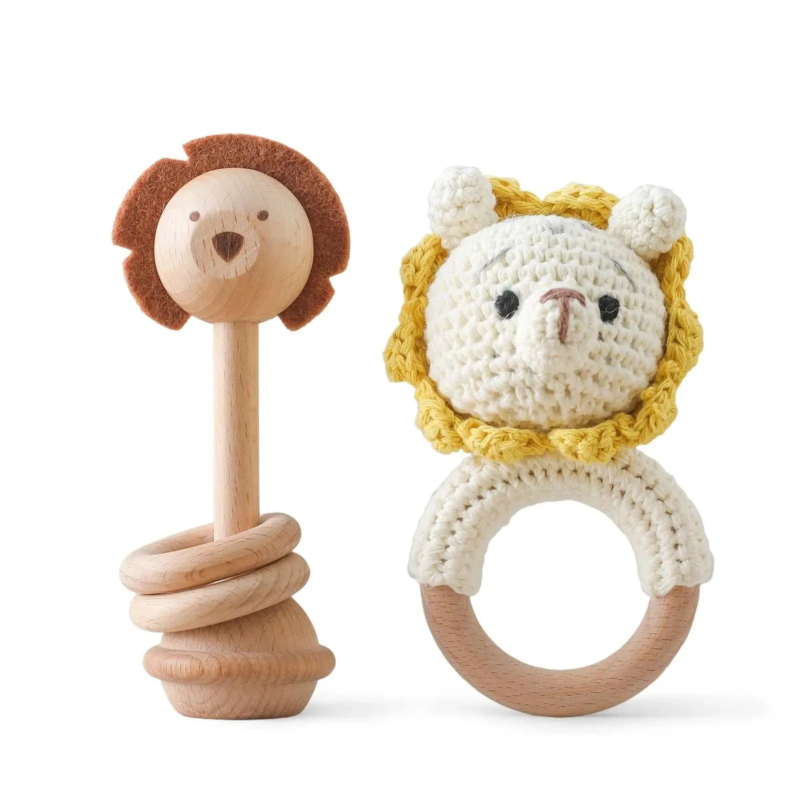 Woodland Friends Crochet and Wood Rattle Set
