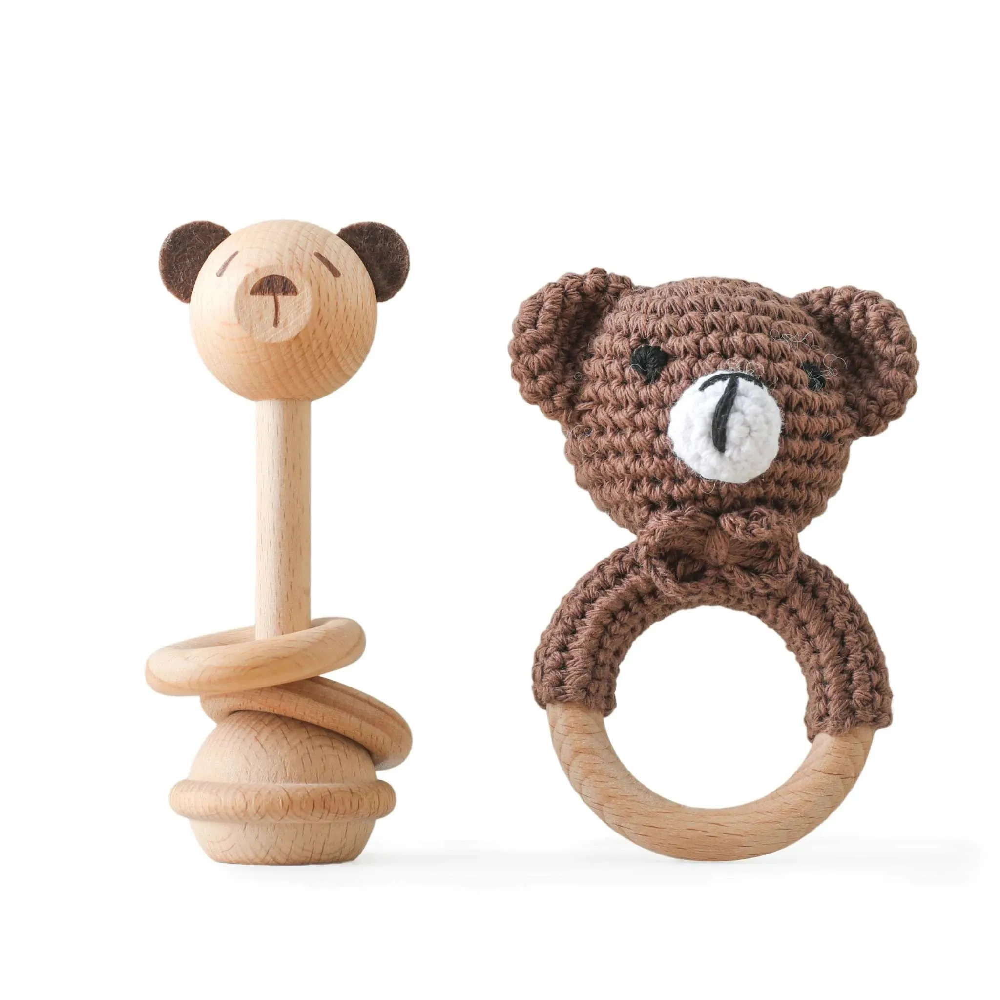 Woodland Friends Crochet and Wood Rattle Set