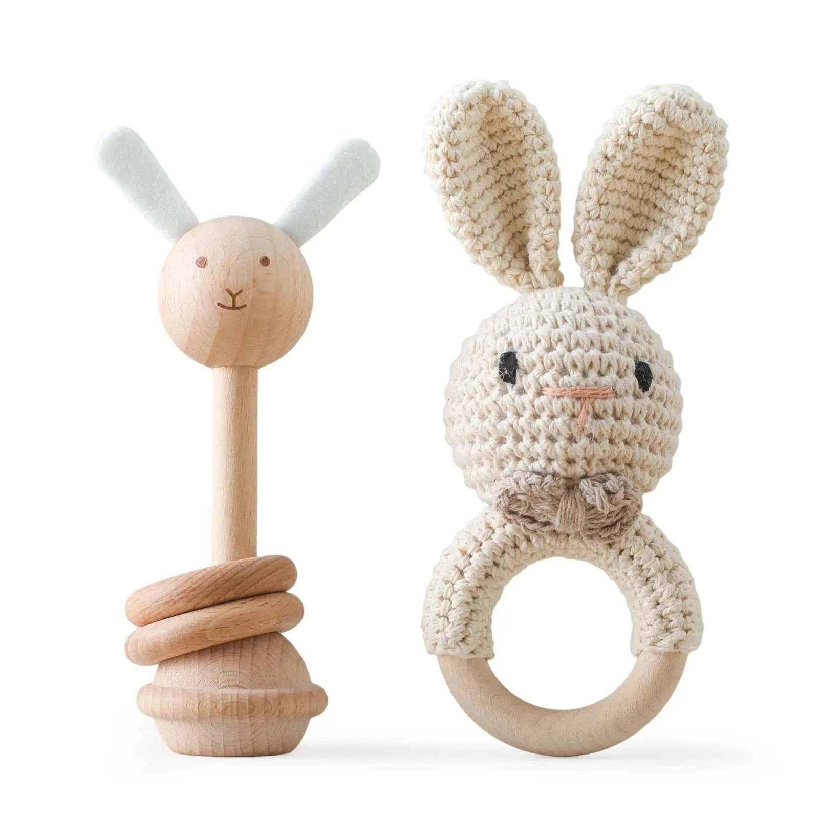 Woodland Friends Crochet and Wood Rattle Set
