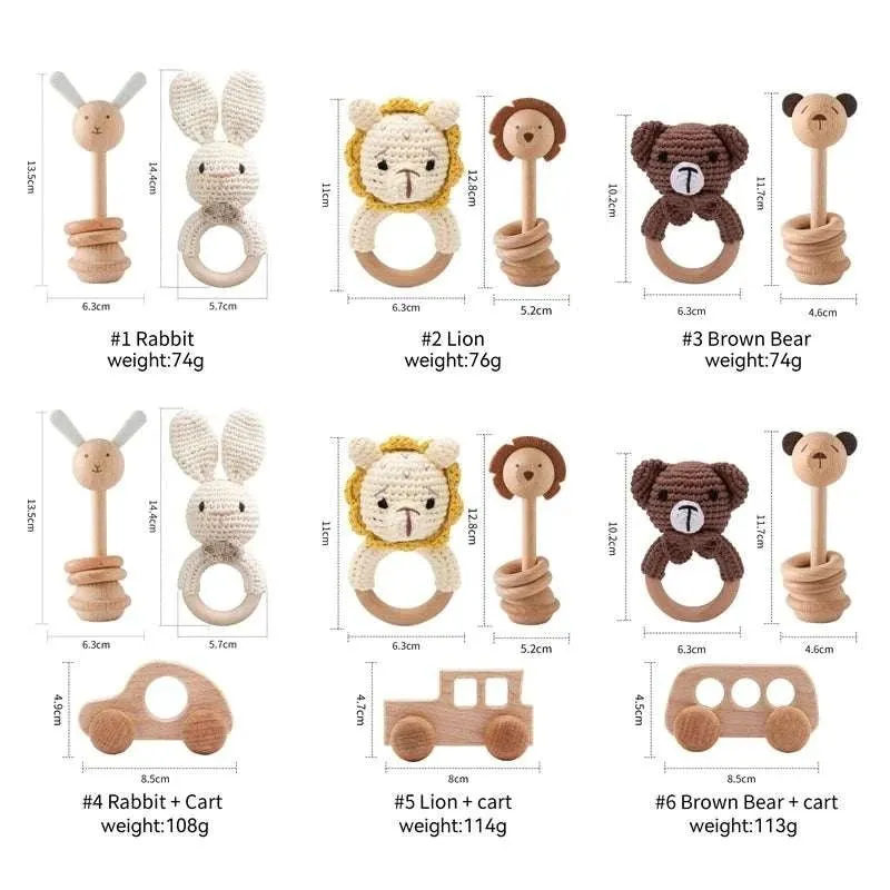 Woodland Friends Crochet and Wood Rattle Set